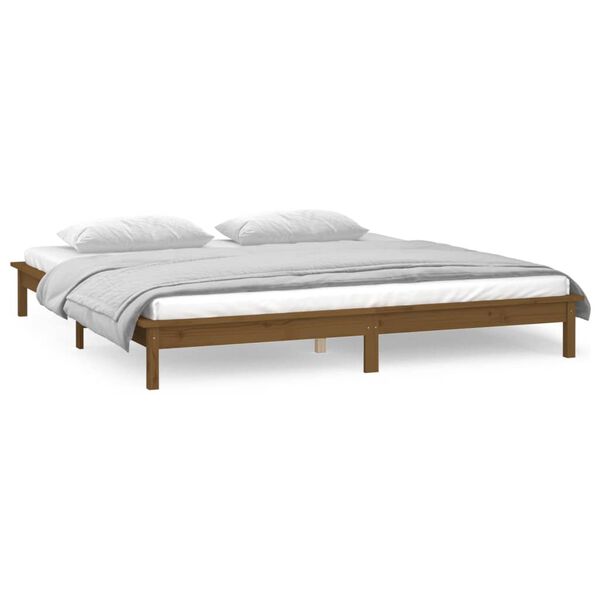 vidaXL Massivholzbett mit LED-Beleuchtung Honigbraun 120x200 cm