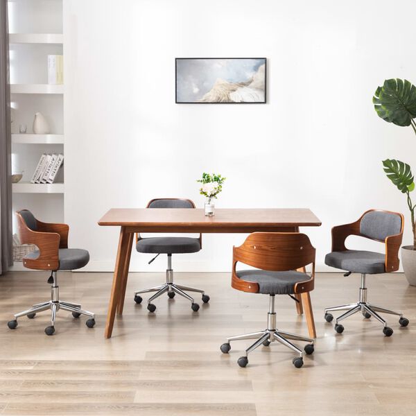 vidaXL Esszimmerst&uuml;hle 4 Stk. Drehbar Grau Bugholz und Stoff