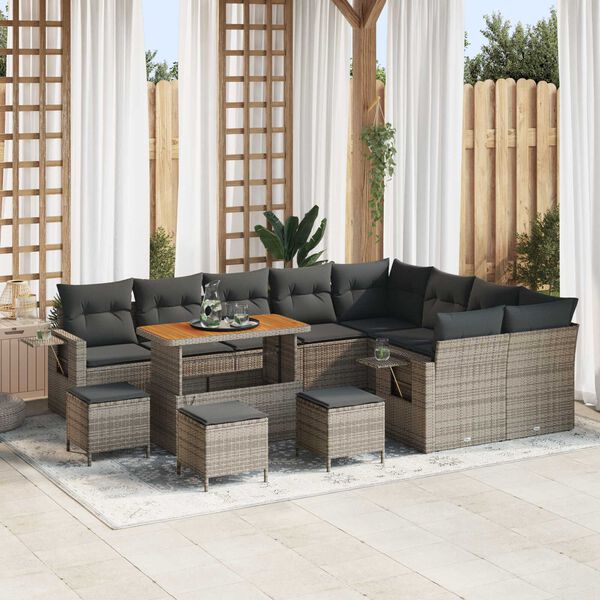 vidaXL Gartensofa-set mit Kissen 13 pcs Grau Poly-Rattan
