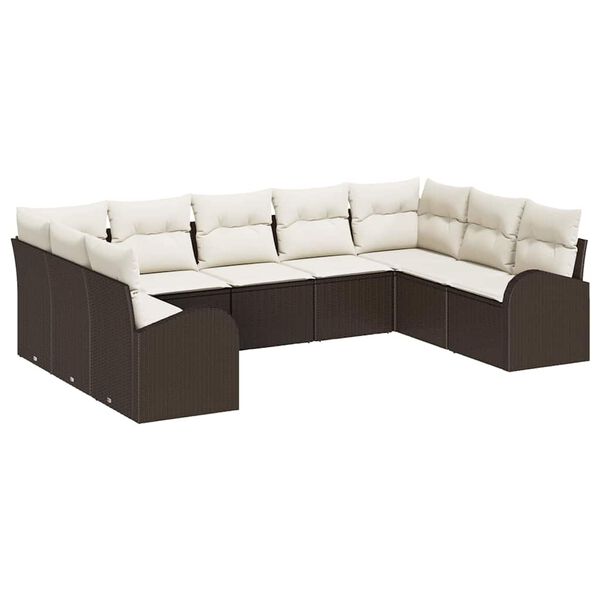 vidaXL Sofa Set mit Kissen 9 pcs Braun Poly Rattan