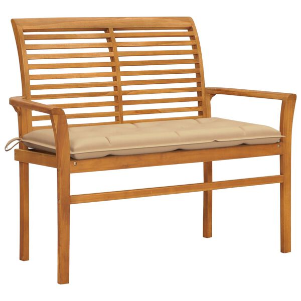 vidaXL Gartenbank mit Beige Auflage 112 cm Massivholz Teak