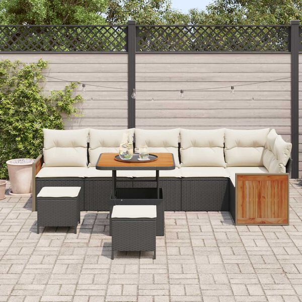 vidaXL Gartensofa-set mit Kissen 11 pcs Schwarz und Creme Poly-Rattan