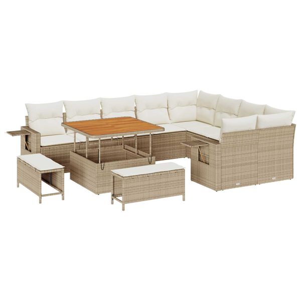 vidaXL Gartensofa-set 12 pcs Beige Poly-Rattan