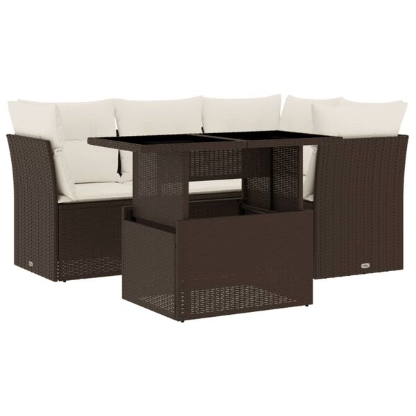 vidaXL 5-tlg. Garten-Sofagarnitur mit Kissen Braun Poly Rattan