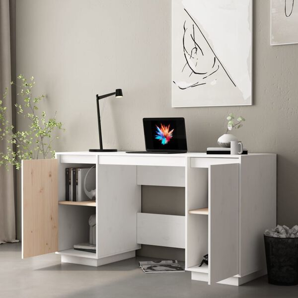 vidaXL Schreibtisch Wei&szlig; 140x50x75 cm Massivholz Kiefer