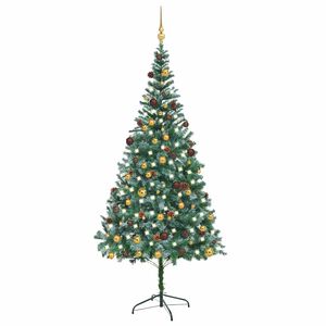 vidaXL K&uuml;nstlicher Weihnachtsbaum mit Beleuchtung Kugeln Zapfen 210 cm
