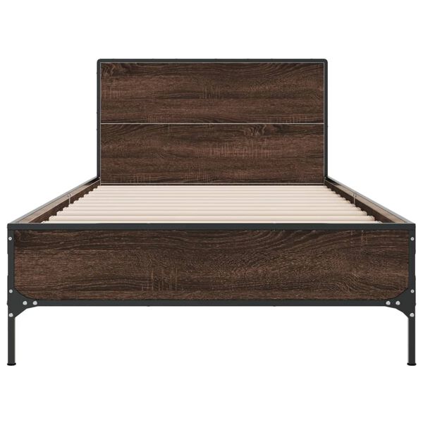 vidaXL Bettgestell Braun Eichen-Optik 90x200 cm Holzwerkstoff Metall