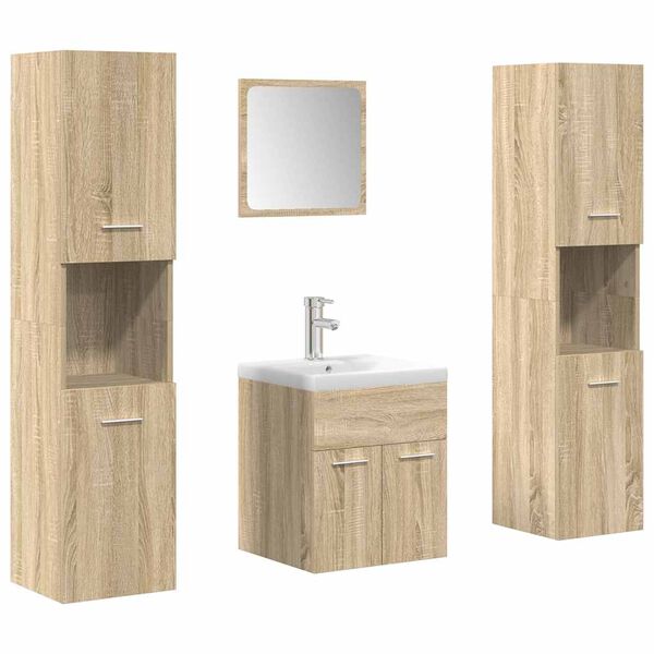vidaXL 5-tlg. Badm&ouml;bel-Set Sonoma-Eiche Holzwerkstoff