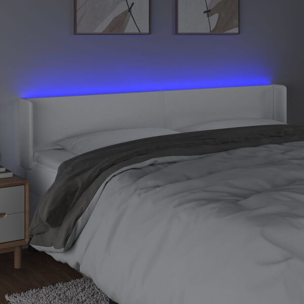 vidaXL LED Kopfteil Wei&szlig; 203x16x78/88 cm Kunstleder