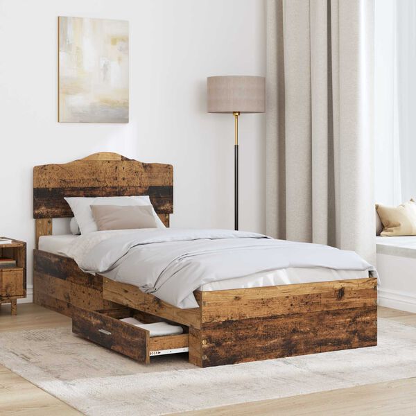vidaXL Bettrahmen mit Kopfteil Altholz 90 x 190 cm Holzwerkstoff