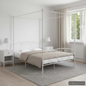vidaXL Himmelbett-Gestell Wei&szlig; Metall 140 x 200 cm