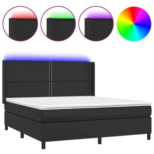 vidaXL Boxspringbett mit Matratze & LED Schwarz 180x200 cm Kunstleder