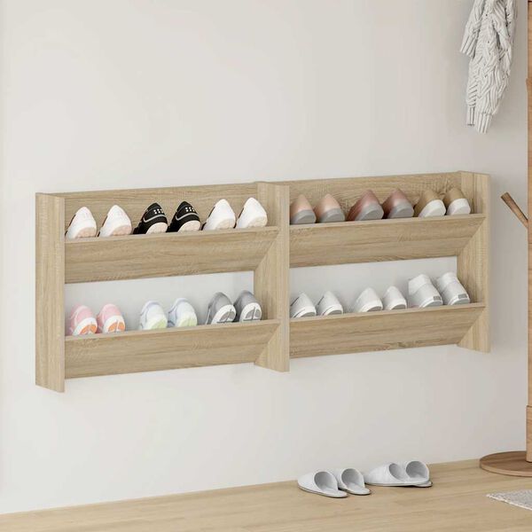 vidaXL Wand-Schuhschr&auml;nke 2 Stk. Sonoma-Eiche 80x18x60cm Holzwerkstoff