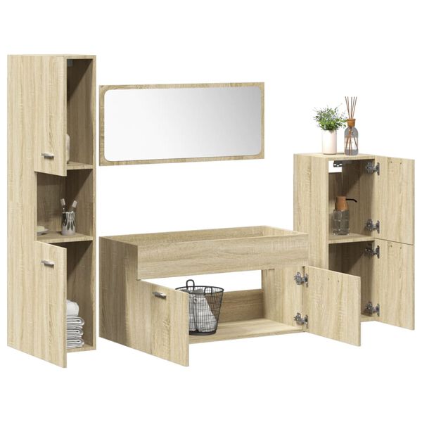 vidaXL 4-tlg. Badm&ouml;bel-Set Sonoma-Eiche Holzwerkstoff