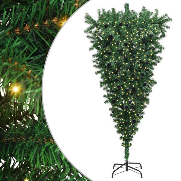vidaXL Umgedrehter Kunst Weihnachtsbaum mit Kugelset Gr&uuml;n 240 cm PVC