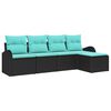 vidaXL Sofa Set mit Kissen 5 pcs Schwarz und T&uuml;rkis Poly-Rattan