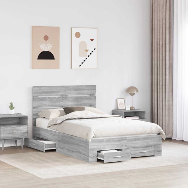vidaXL Bettrahmen Graues Sonoma 120 x 190 cm Holzwerkstoff