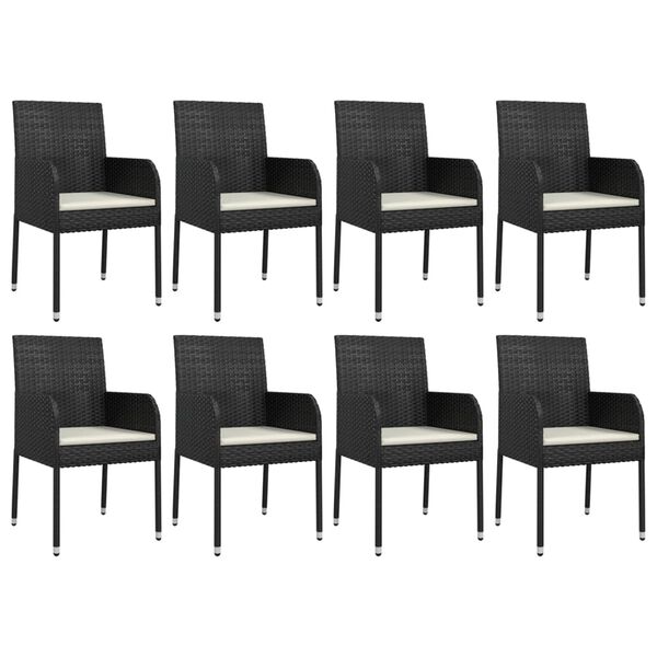 vidaXL 9-tlg. Garten-Essgruppe mit Kissen Schwarz Poly Rattan