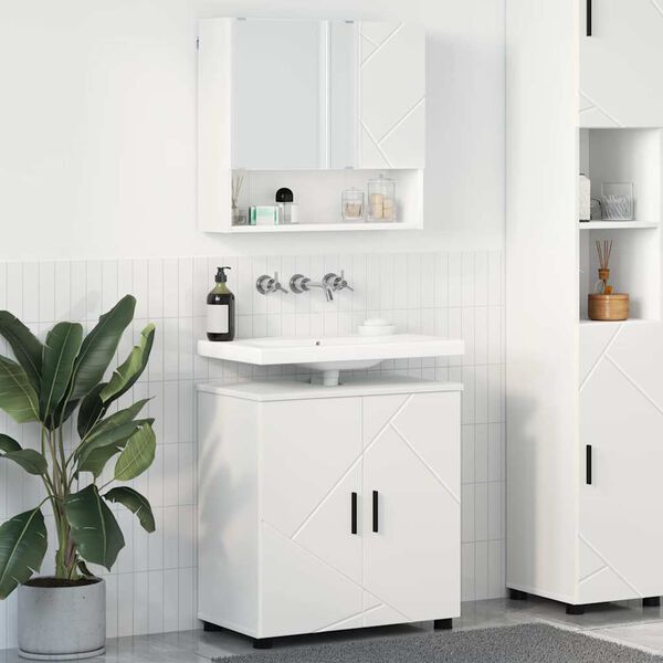 vidaXL Badezimmerm&ouml;bel-Set mit T&uuml;r 2 pcs Wei&szlig; Holzwerkstoff & Metall