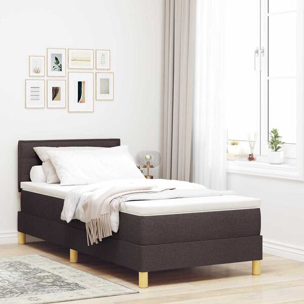 vidaXL LED Boxspringbett mit Kopfteil Dunkelbraun 100 x 200 cm Stoff