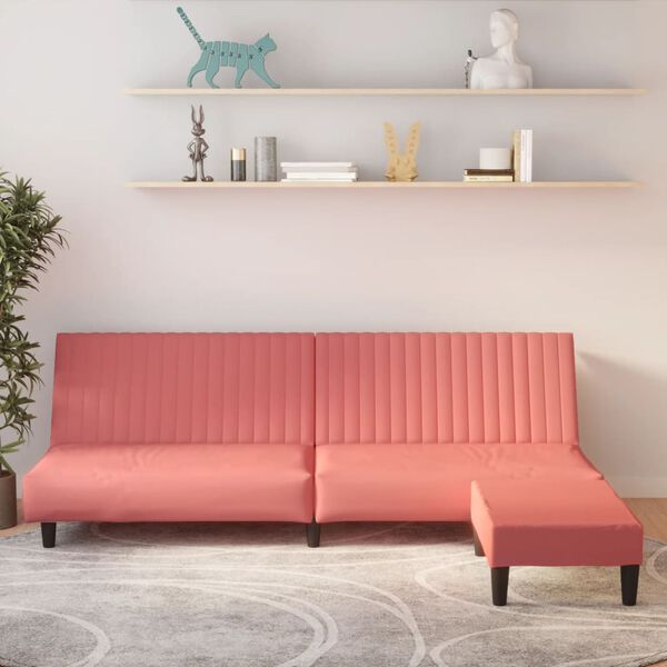 vidaXL Schlafsofa 2-Sitzer mit Fu&szlig;hocker Rosa Samt