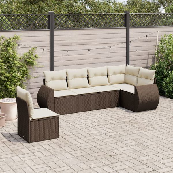 vidaXL 6-tlg. Garten-Sofagarnitur mit Kissen Braun Poly Rattan