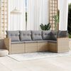 vidaXL 5-tlg. Garten-Sofagarnitur mit Kissen Beige Poly Rattan