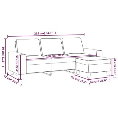 vidaXL 3-Sitzer-Sofa mit Hocker Hellgelb 180 cm Stoff