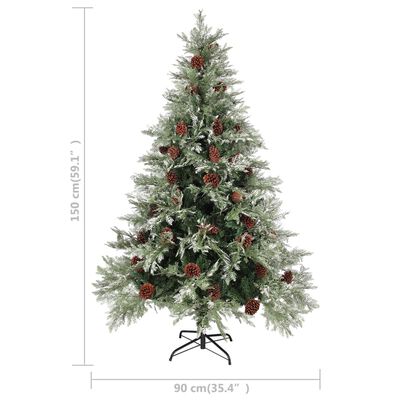 vidaXL Weihnachtsbaum mit Zapfen Grün und Weiß 150 cm PVC & PE