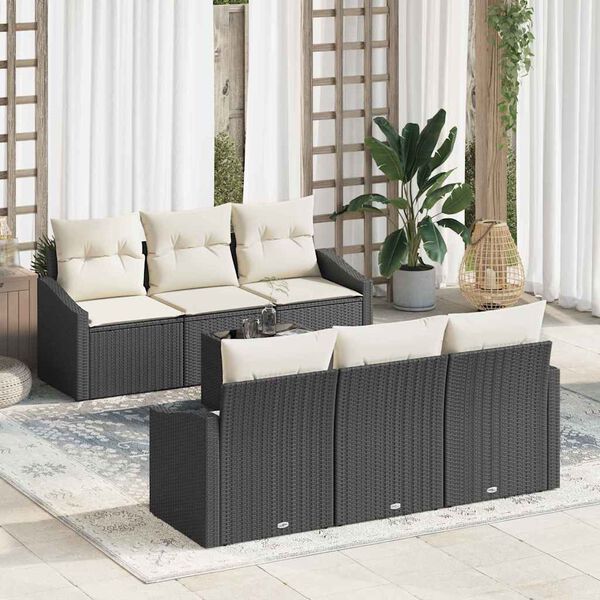 vidaXL Sofa Set mit Kissen 7 pcs Schwarz und Creme Poly-Rattan