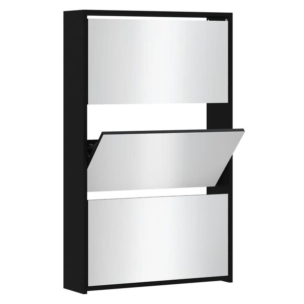 vidaXL Schuhschrank mit Spiegel 3-lagig Schwarz 63x17x102,5 cm