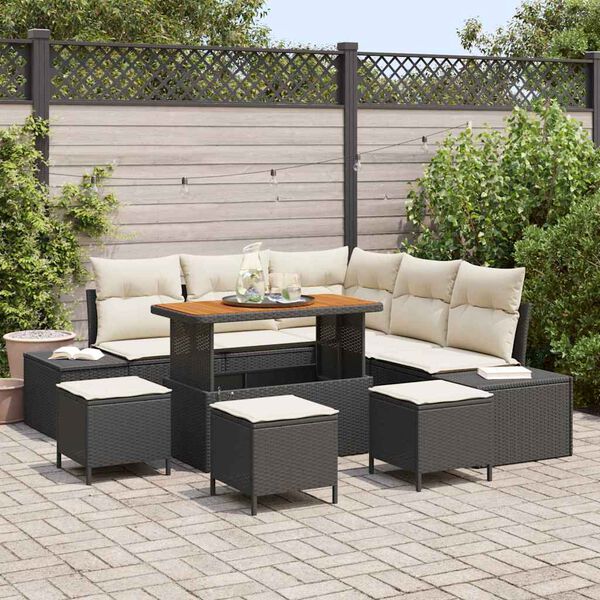 vidaXL Gartensofa-set mit Kissen 9 pcs Schwarz Poly-Rattan