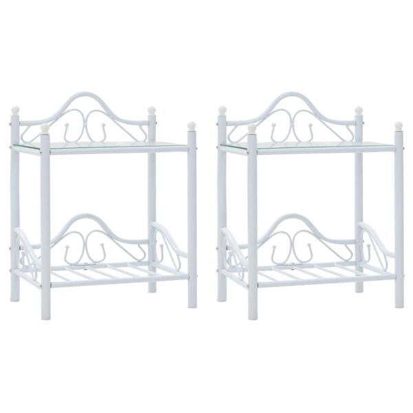 vidaXL Nachttische 2 Stk. Stahl und Hartglas 45x30,5x60 cm Wei&szlig;