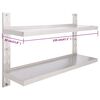 vidaXL Wandregal mit 2 Ablagen Edelstahl 120x30 cm