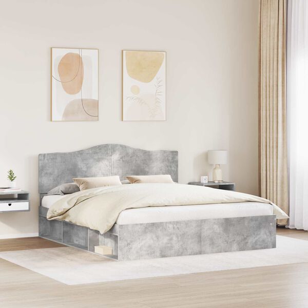 vidaXL Bettrahmen mit Kopfteil Beton 200 x 200 cm Massives Kiefernholz