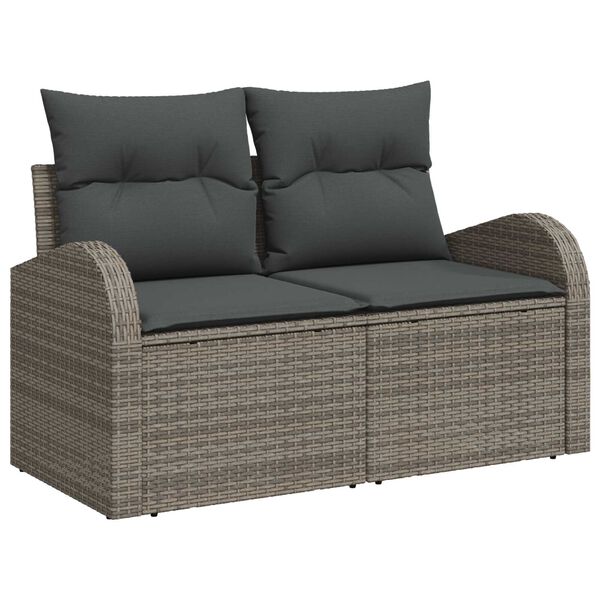 vidaXL Garten-Sofa-Set mit Kissen mit Speicher 6 pcs Grau Poly Rattan