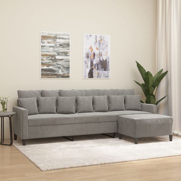 vidaXL 3-Sitzer-Sofa mit Hocker Hellgrau 210 cm Samt