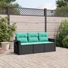 vidaXL 3-teiliges Gartensofa-Set mit Kissen, schwarzes Polyrattan