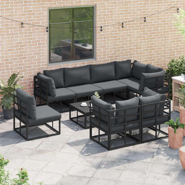 vidaXL Gartensofa-set mit Kissen 8 pcs Schwarz Aluminium
