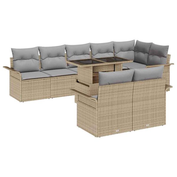 vidaXL Gartensofa-set mit Kissen 9 pcs Beige Poly-Rattan