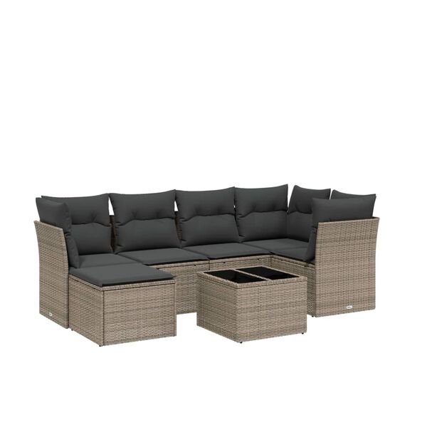 vidaXL 6-tlg. Garten-Sofagarnitur mit Kissen Hellgrau Poly Rattan