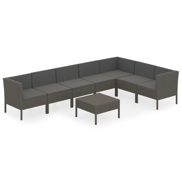 vidaXL 8-tlg. Garten-Lounge-Set mit Auflagen Poly Rattan Grau