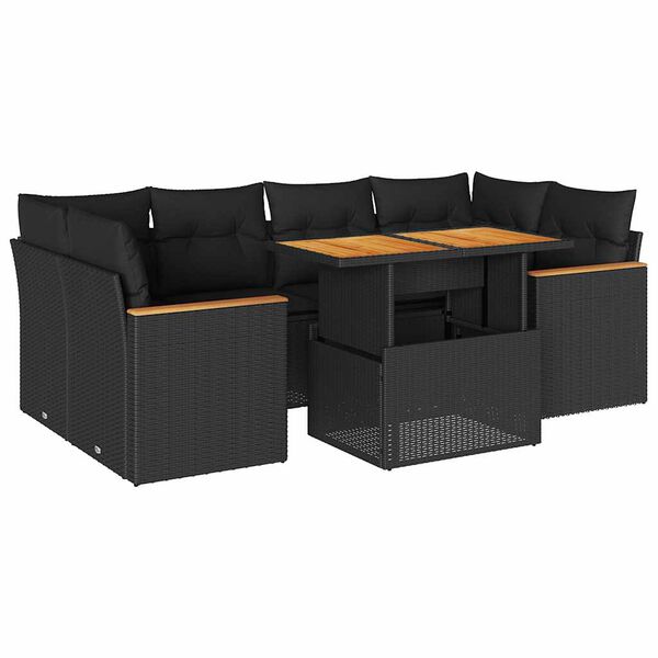 vidaXL 6-tlg. Garten-Sofagarnitur mit Kissen Schwarz Poly Rattan