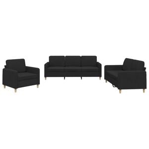 vidaXL 3-tlg. Sofagarnitur mit Kissen Schwarz Stoff