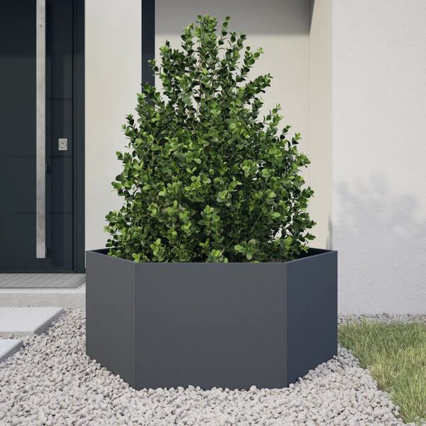 vidaXL Pflanzk&uuml;bel Anthrazit Sechseckig 104x90x45 Stahl
