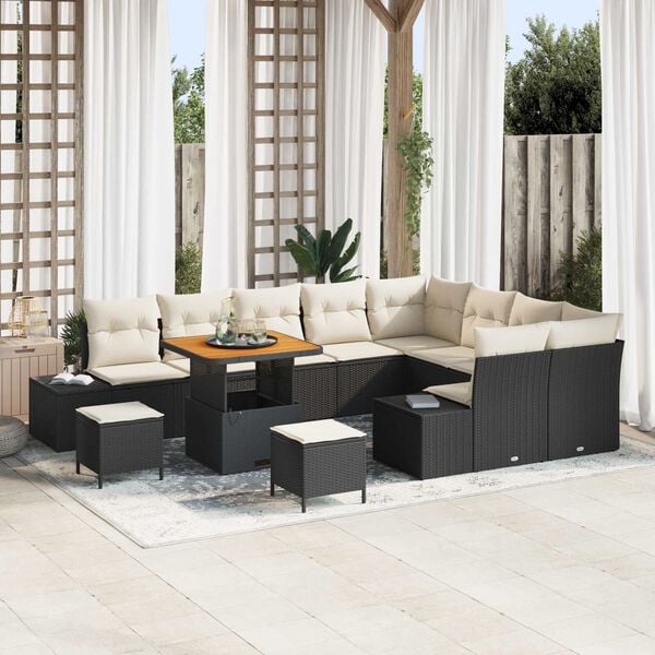 vidaXL Garten-Sofa-Set mit Speicher 12 pcs Schwarz Poly Rattan