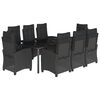 vidaXL 9-tlg. Garten-Essgruppe mit Kissen Schwarz Poly Rattan