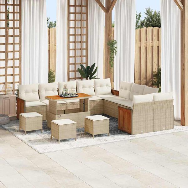 vidaXL Gartensofa-set mit Kissen 18 pcs Beige und Creme Poly-Rattan