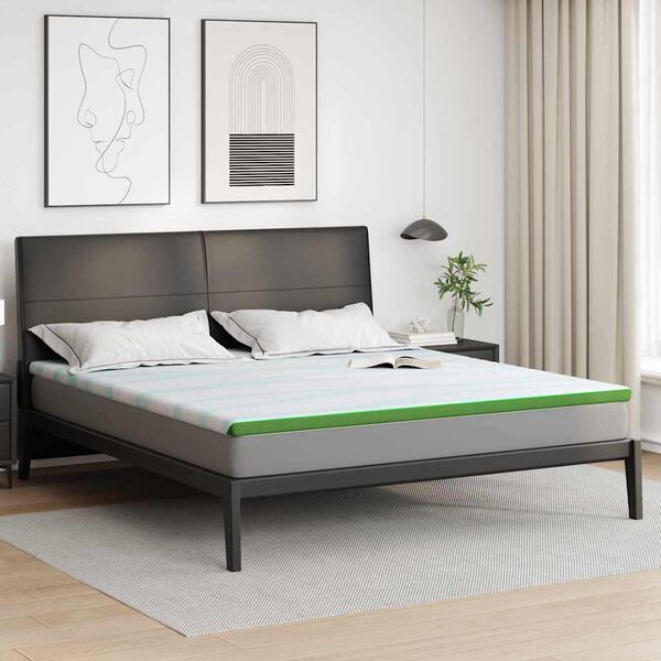 vidaXL Matratzenauflage Wei&szlig; und Gr&uuml;n 200 x 200 cm Jacquard Stoff