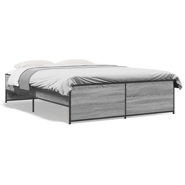 vidaXL Bettgestell Grau Sonoma 135x190 cm Holzwerkstoff und Metall